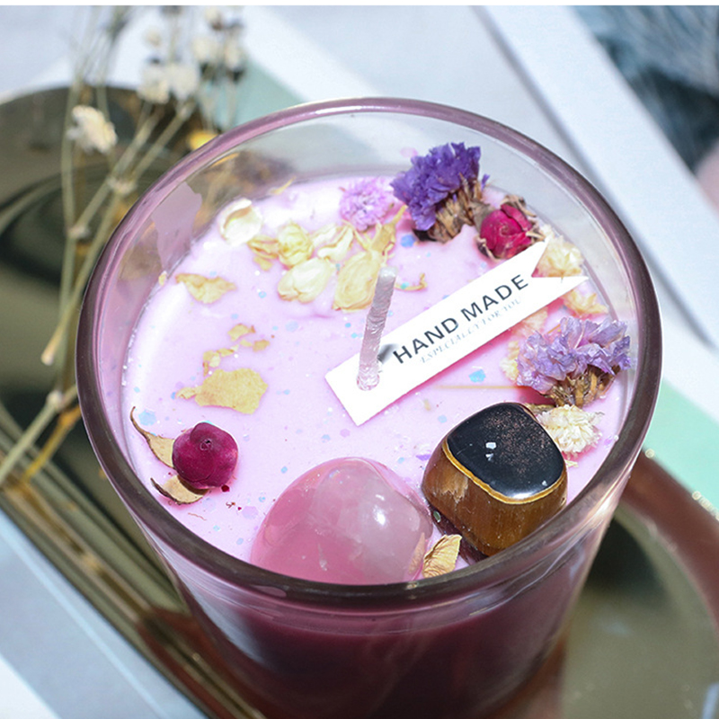 100g Hiasan Rumah Lilin Soya Buatan Tangan Aromaterapi Mesra Alam Batu Kristal Tinggi Bunga Kering Lilin Wangi untuk Parti Hadiah Hari Lahir